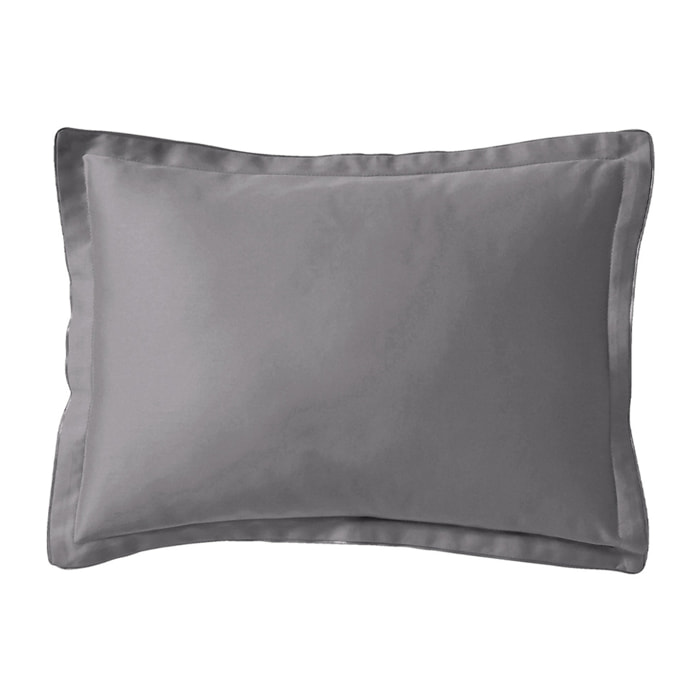 Taie d'oreiller unie en satin de coton, TEOPHILE, Gris Meteore