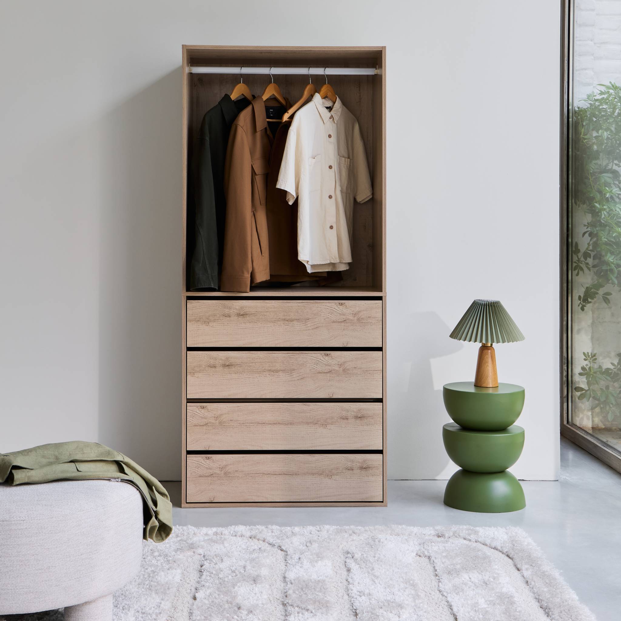 Module dressing décor bois 4 tiroirs 1 penderie MODULO