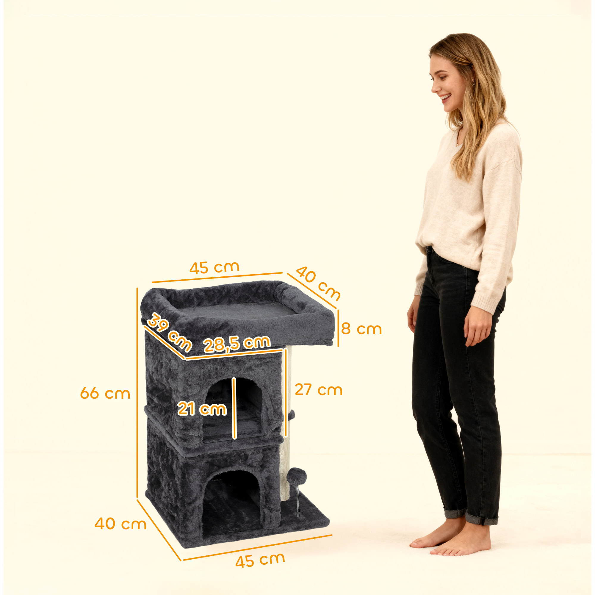 Árbol Rascador para Gatos, Árbol para Gatos 66 cm, Torre Escalador con Cama, 2 Cuevas, Poste de Sisal, Bola para Jugar, Gris Oscuro