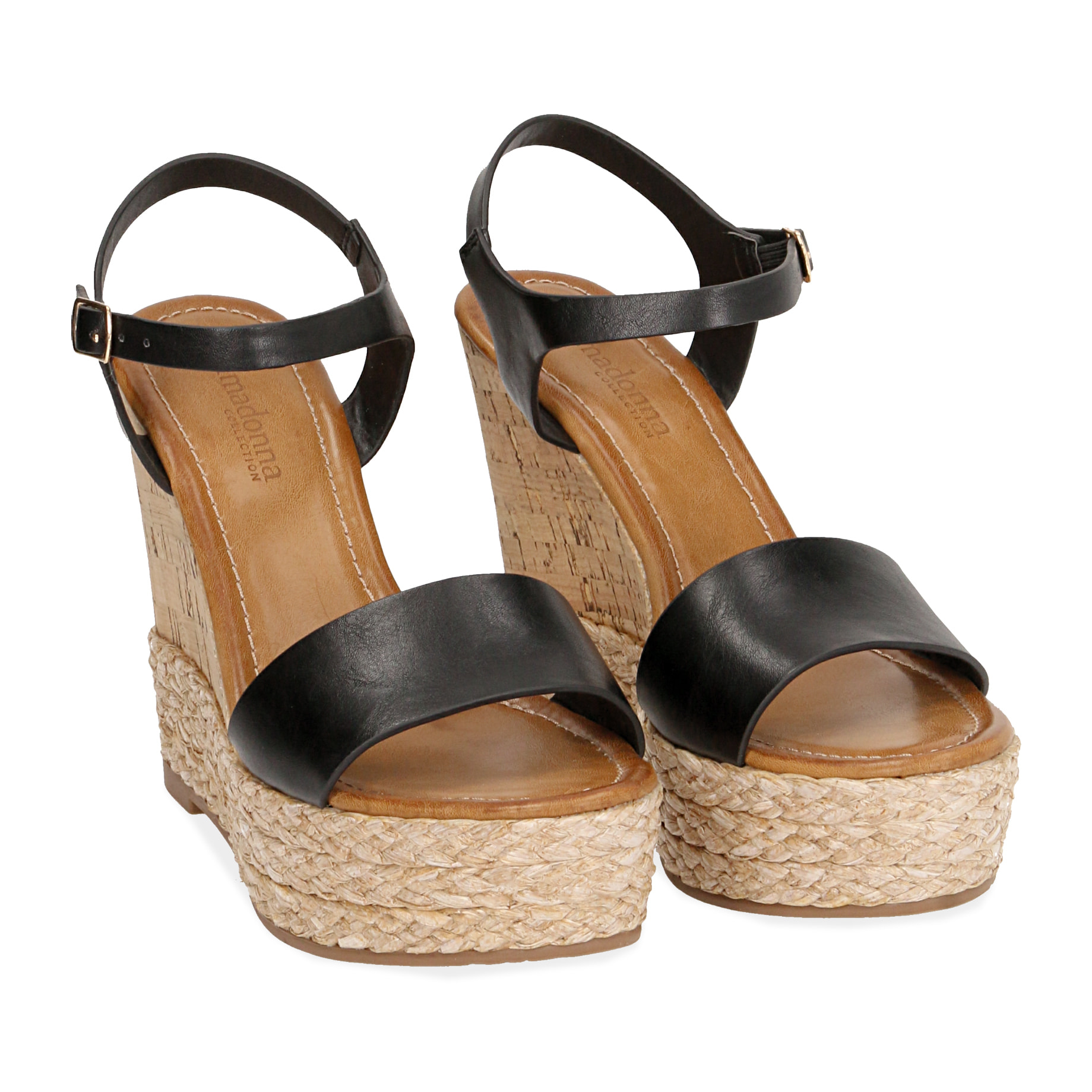 Sandalias negras cuña 12 cm.