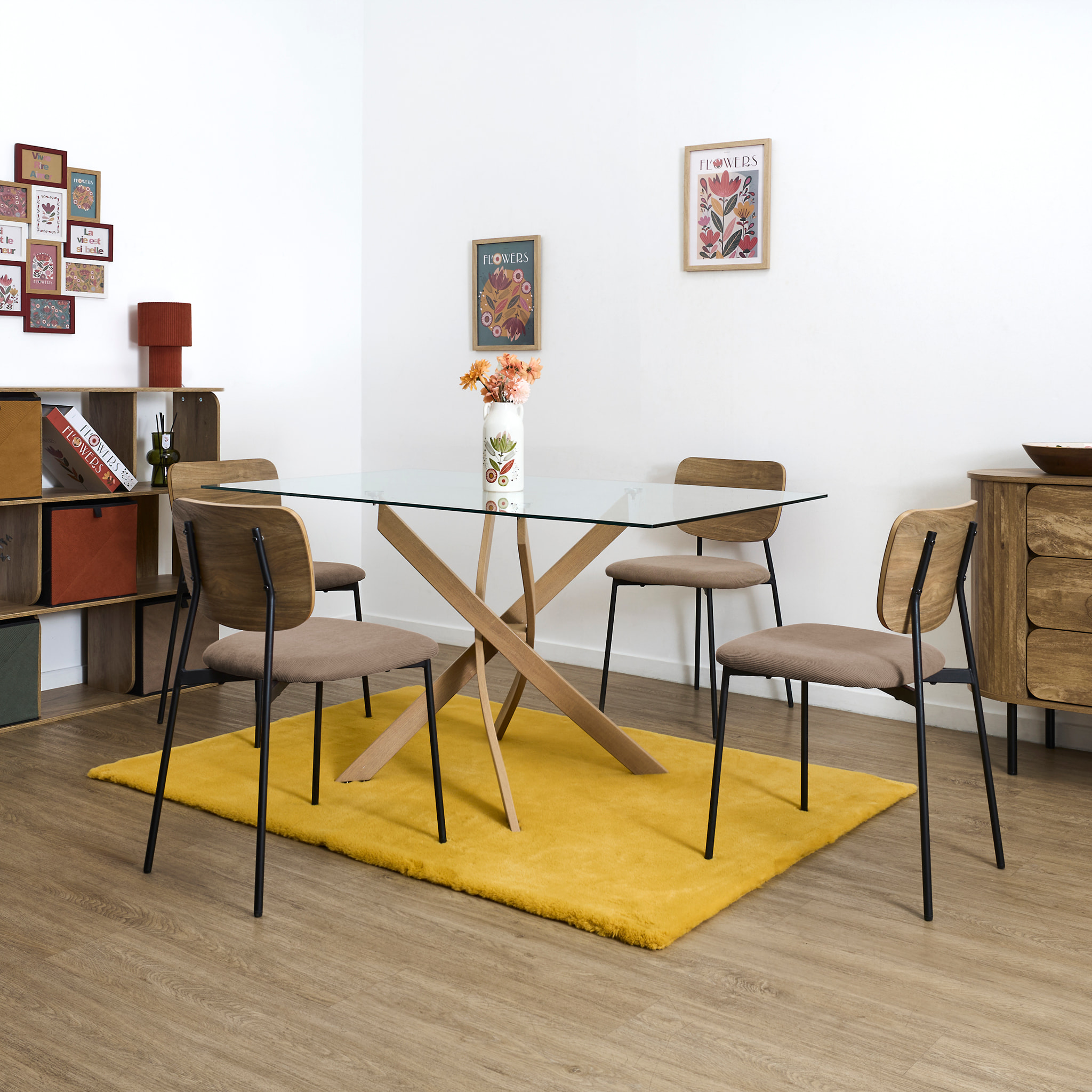 Lot de 4 Chaises - HOME DECO FACTORY - Jules - Côtele - Marron