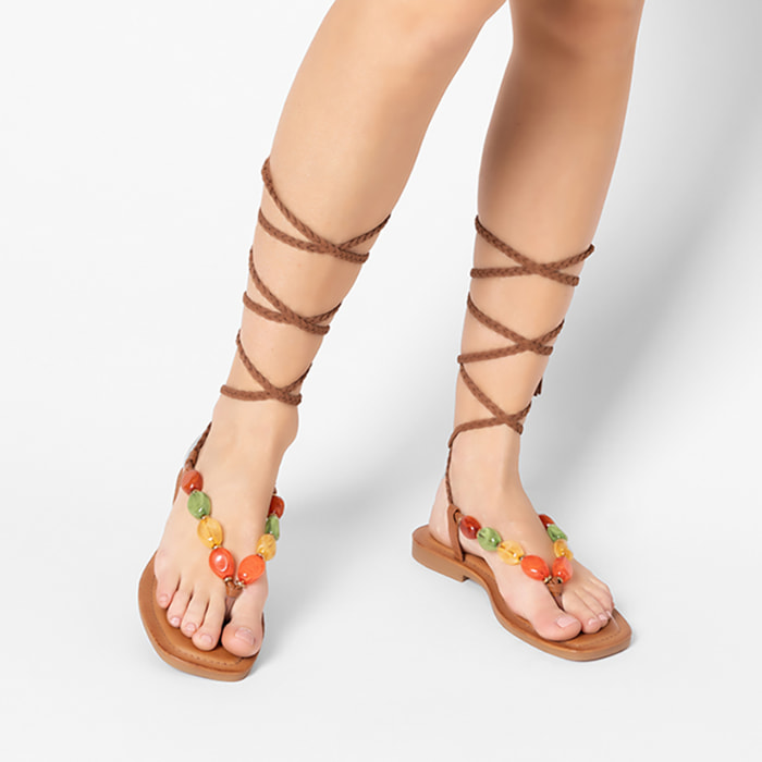 Sandali bassi donna cognac