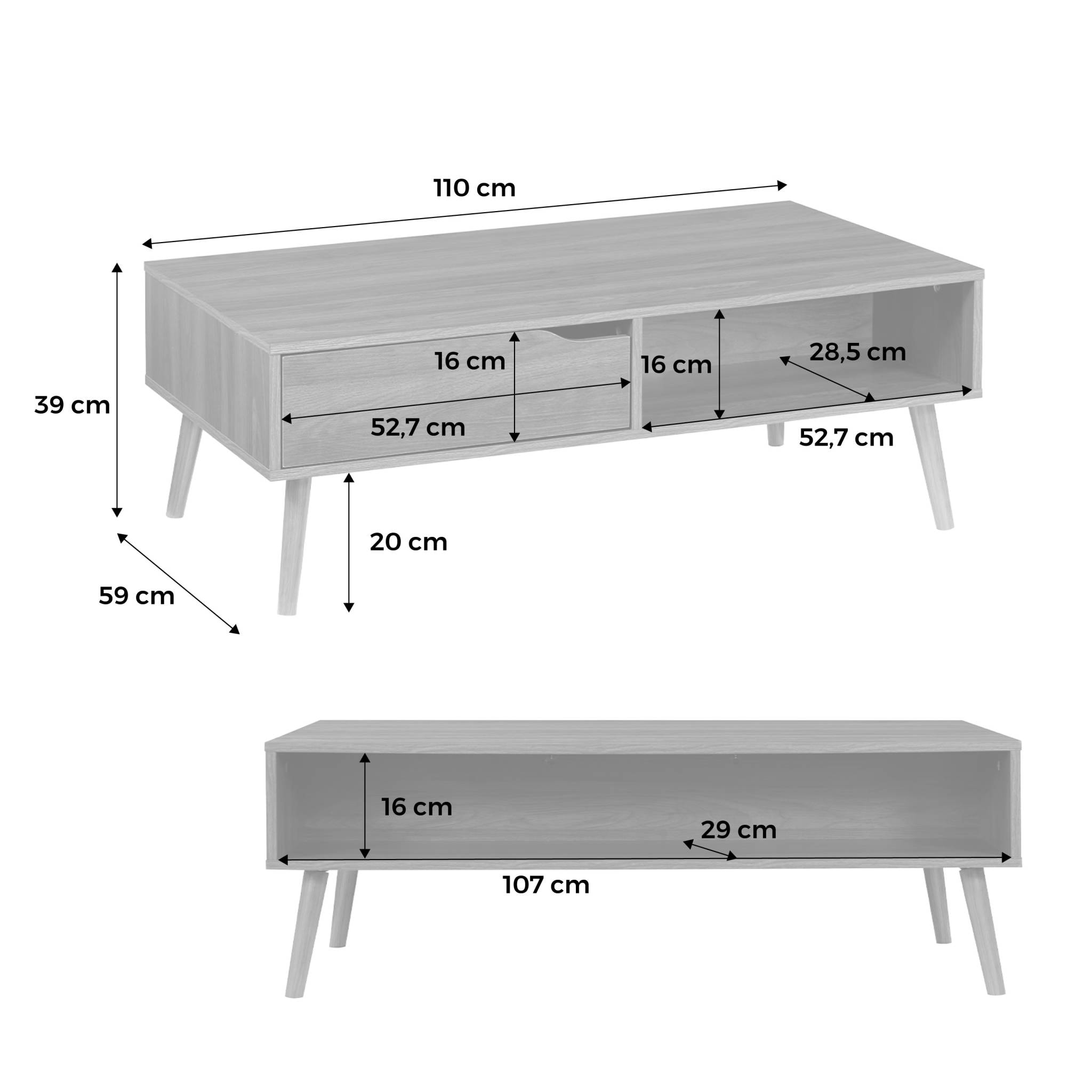 Table basse vintage décor bois de noyer