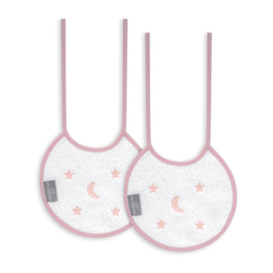 Pack 2 Baberos Don Algodon 20X20 Modelo Estrellas Luna Bco/Rosa