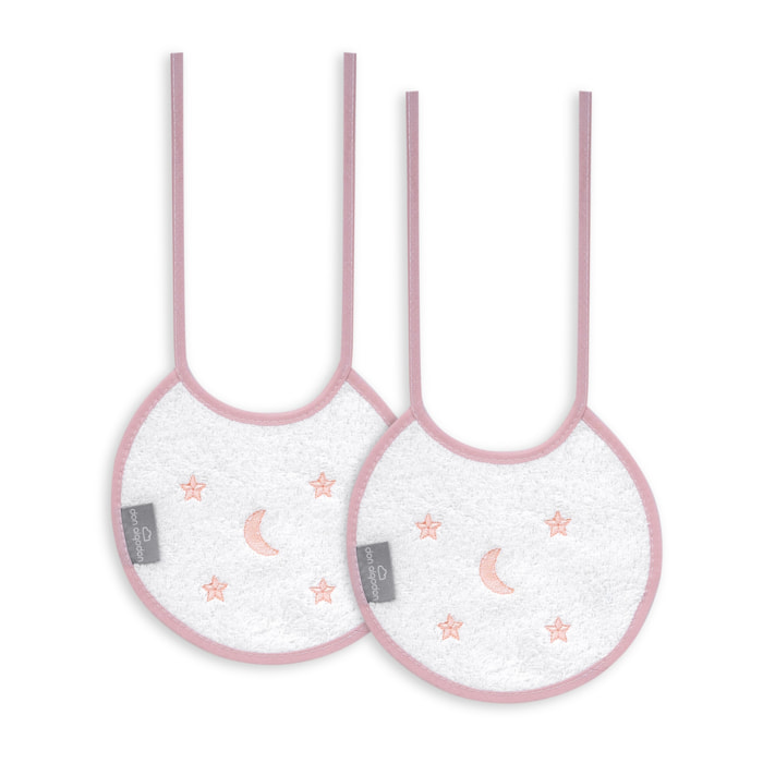 Pack 2 Baberos Don Algodon 20X20 Modelo Estrellas Luna Bco/Rosa