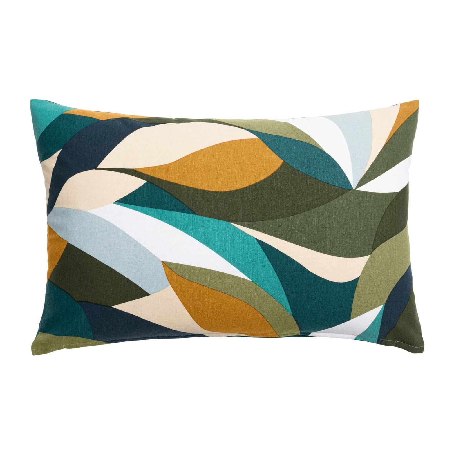 Coussin polycoton motif feuilles graphiques - Bleu