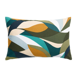 Coussin polycoton motif feuilles graphiques - Bleu