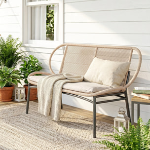 Banc de jardin 2 places design résine filaire effet rotin naturel métal noir