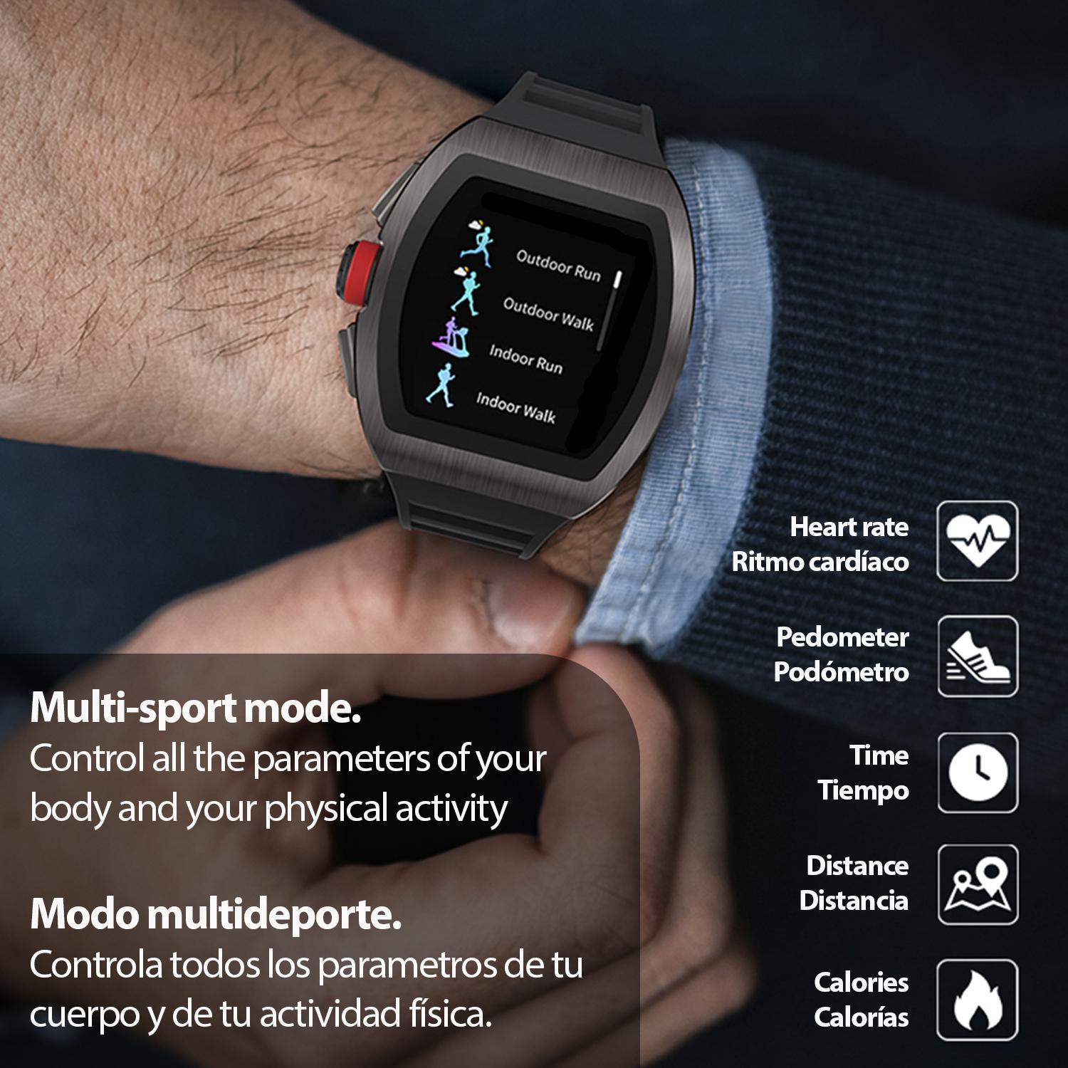 Smartwatch M2 con monitor de tensión, cardíaco, 10 modos multideportivos. Notificaciones de Apps.