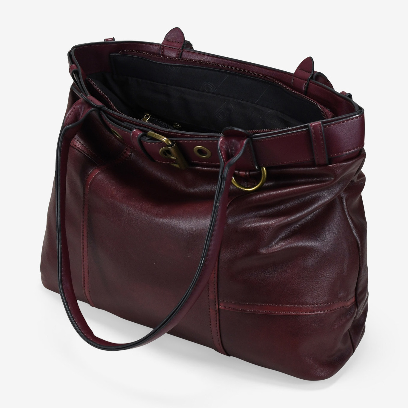 Bolso de hombro burdeos vintage con cinturón