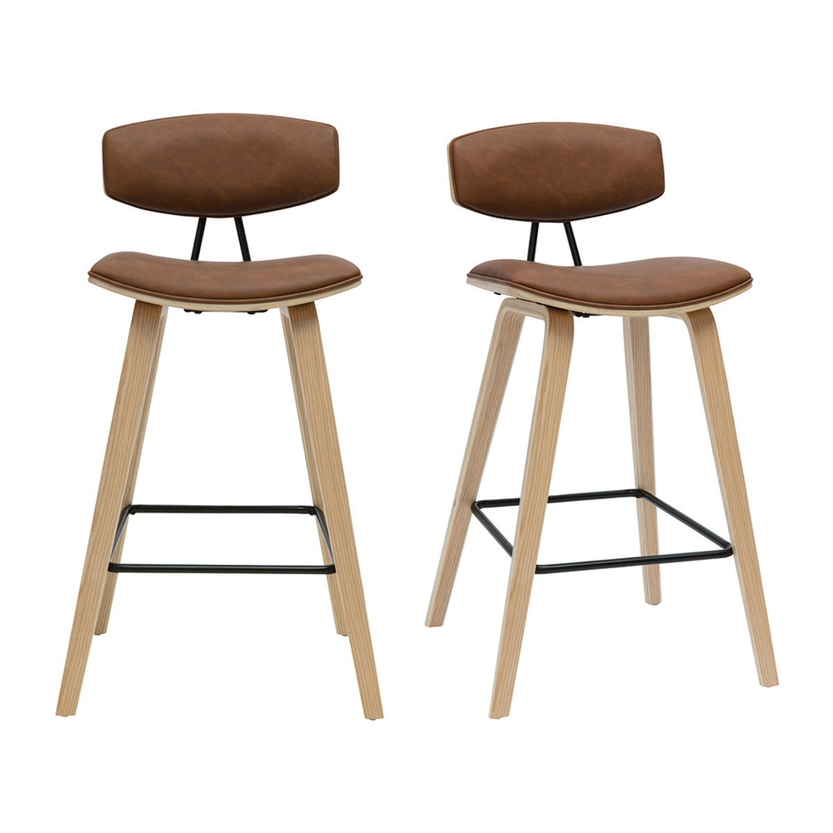 Tabourets de bar design marron et bois clair H69 cm (lot de 2) VASCO