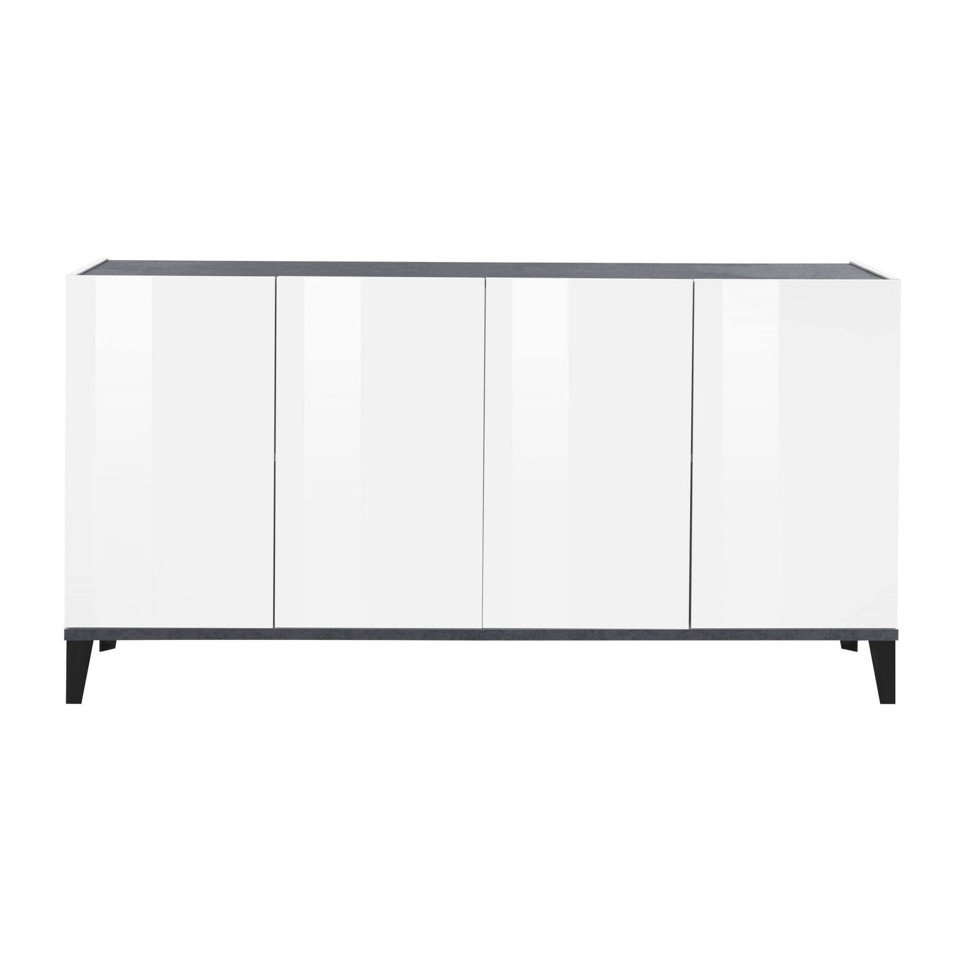 Credenza moderna a 4 ante, Made in Italy, Madia da cucina rialzata, Buffet di design da soggiorno, Cm 160x40h82, Bianco lucido e Ardesia