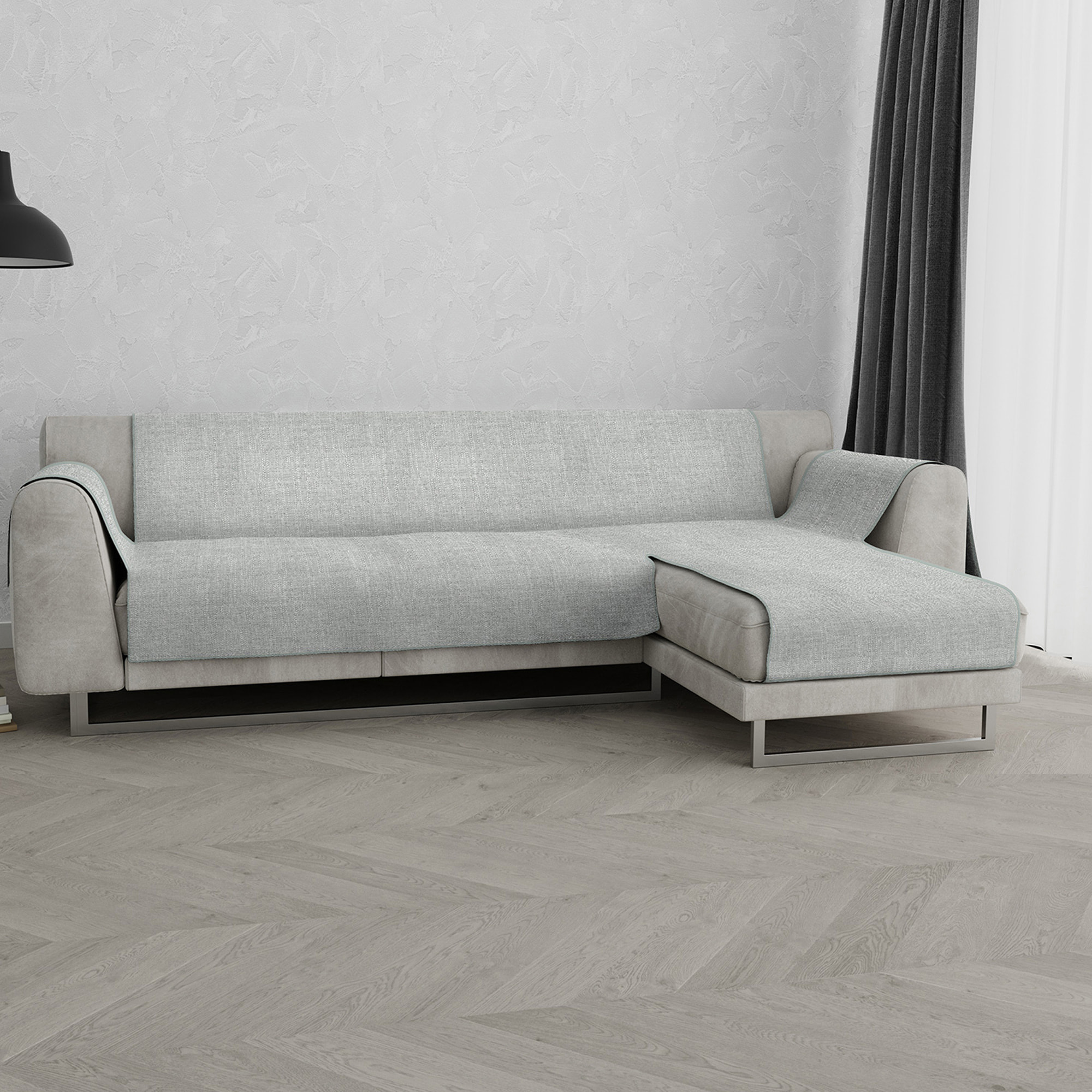 COPRIDIVANO PENISOLA DESTRA COMFORT, Antiscivolo, Cotone+Microfibra+Fibre Varie, Made in Italy - GRIGIO CHIARO