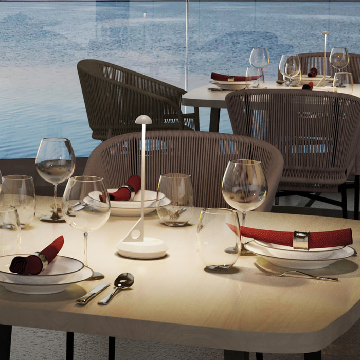 Lampe de table sans fil aluminium LUME Blanc H29cm