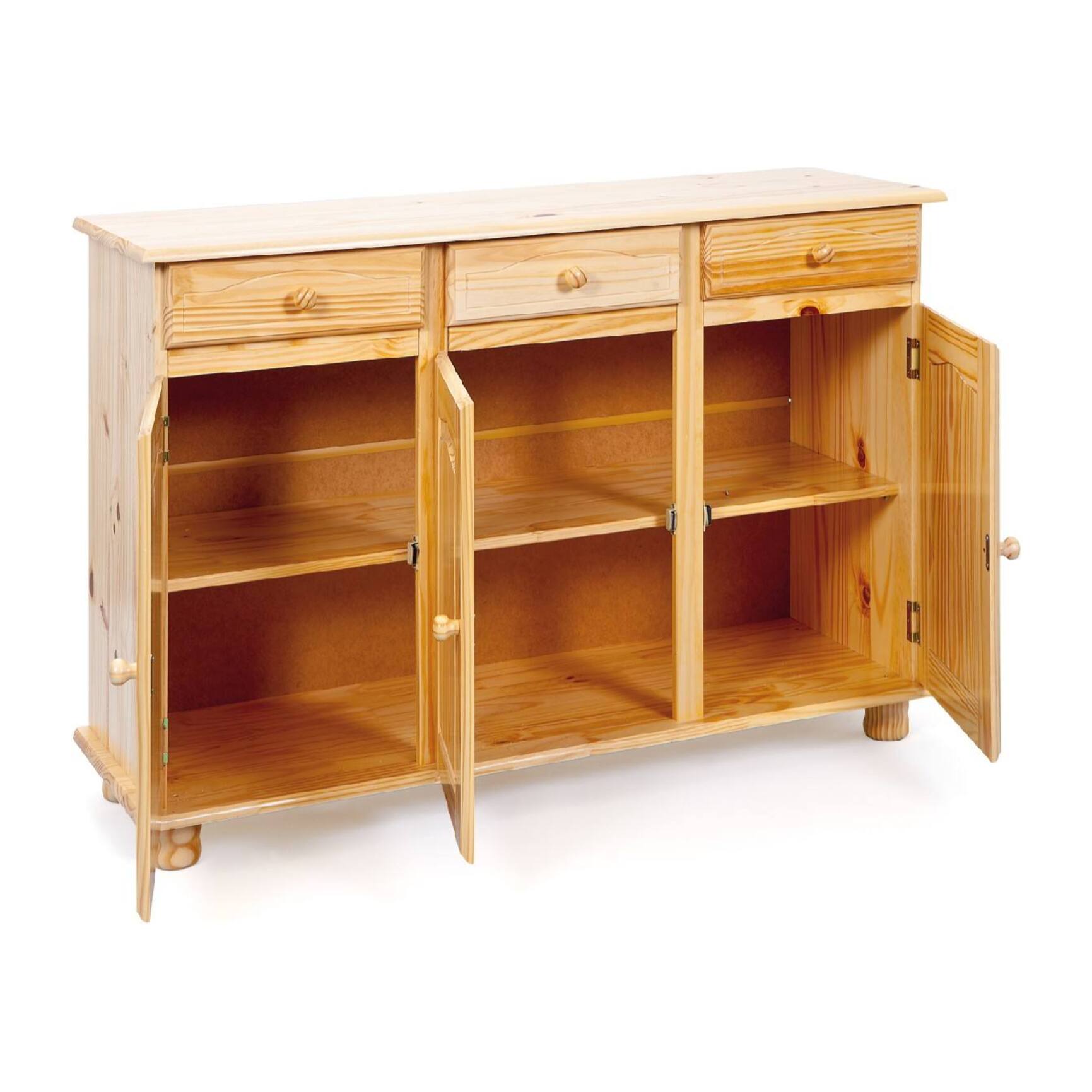 Credenza a tre ante e tre cassetti, colore marrone, cm 130 x 87 x 43.