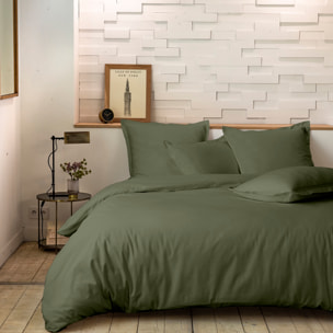 Drap housse 100% percale de coton uni - vert kaki