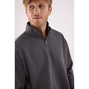 Sudadera deportiva hombre afelpada semi cremallera gris marengo