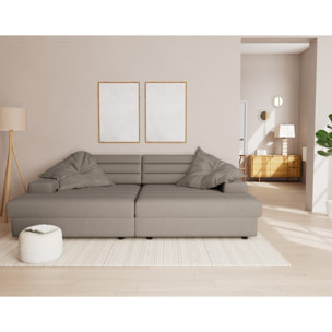 Giulia - canapé droit 4 places double méridienne - assise profonde - en tissu texturé - Gris clair