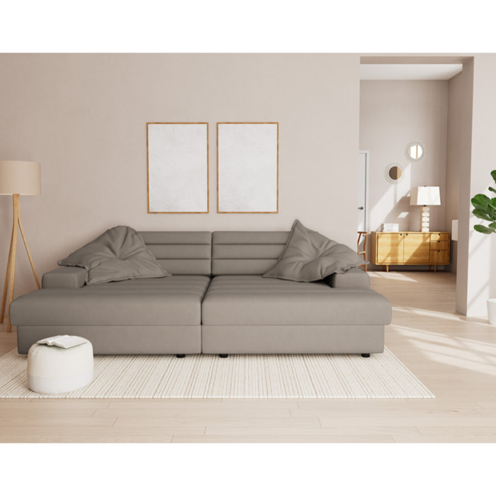 Giulia - canapé droit 4 places double méridienne - assise profonde - en tissu texturé - Gris clair