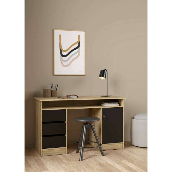 Scrivania Shanshan, Scrittoio multiuso, Tavolo per ufficio porta PC, Piano di lavoro, 126x55 h76 cm, Quercia e Nero