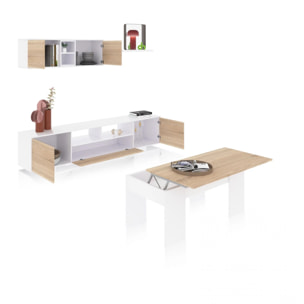 Pack salón con mesa de centro Kenzo Plus V2 Blanco Brillo - Roble Canadian