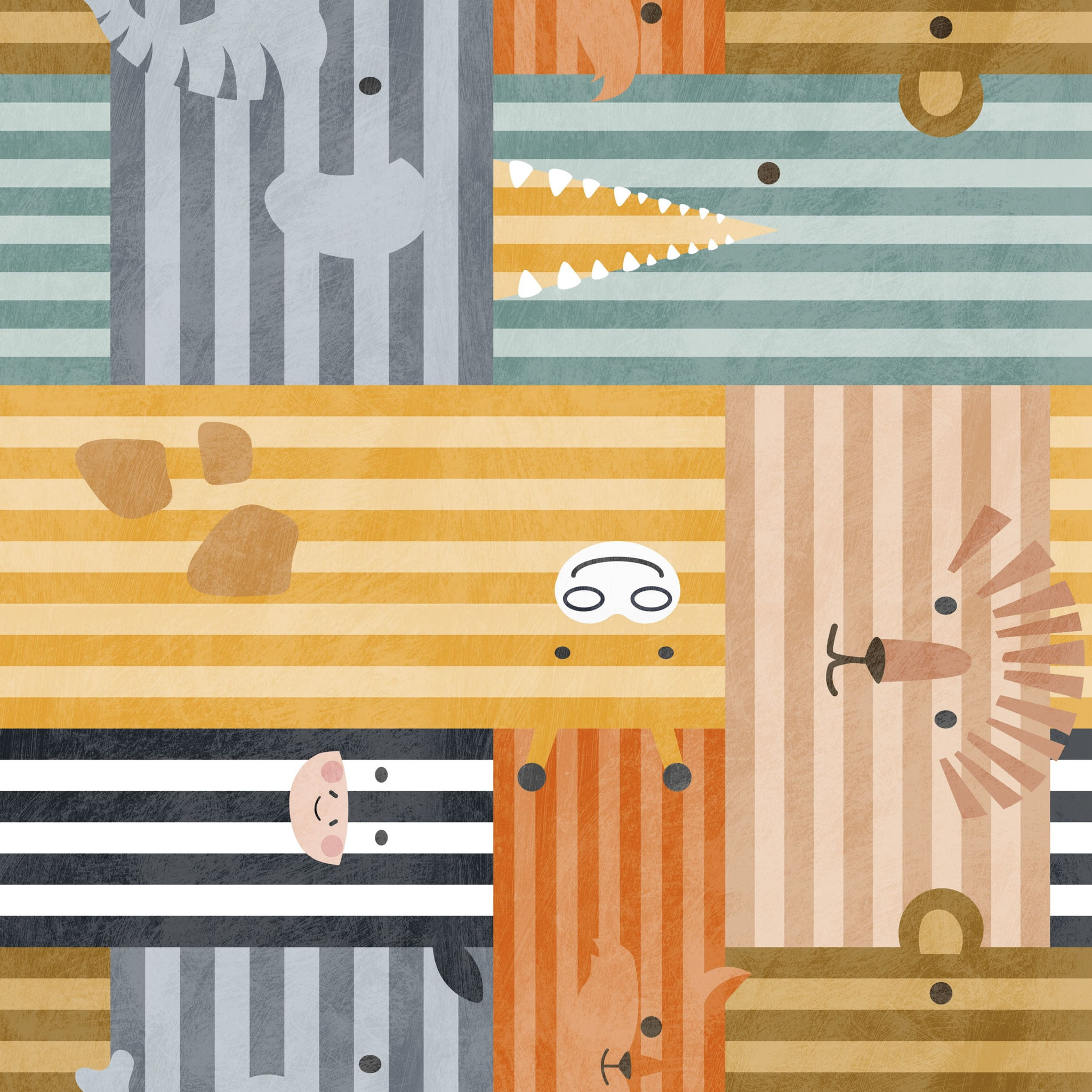 Naturals - Edredón Nórdico Estampado - Infantil - 100% Poliéster Microfibra - 300 gr/m² con Tacto Pluma - Animals Stripes