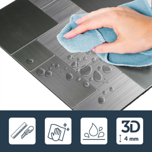 Crédence adhésive murale 3D  - Effet tressé 4 pièces - Argent
