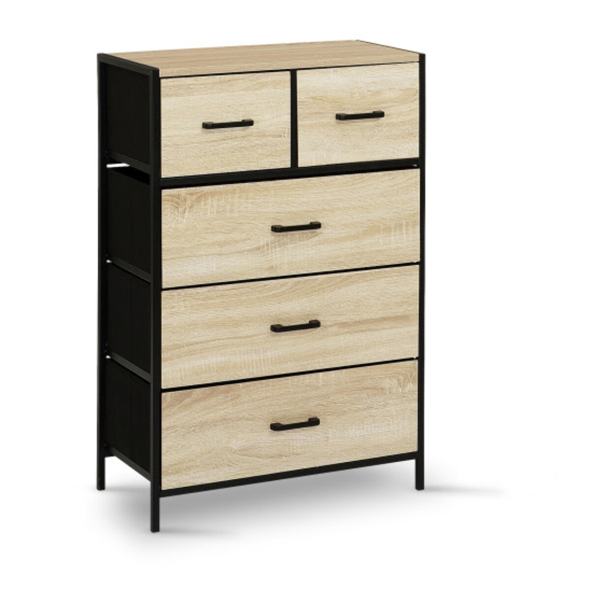 Commode Iris 5 tiroirs en bois et tissu