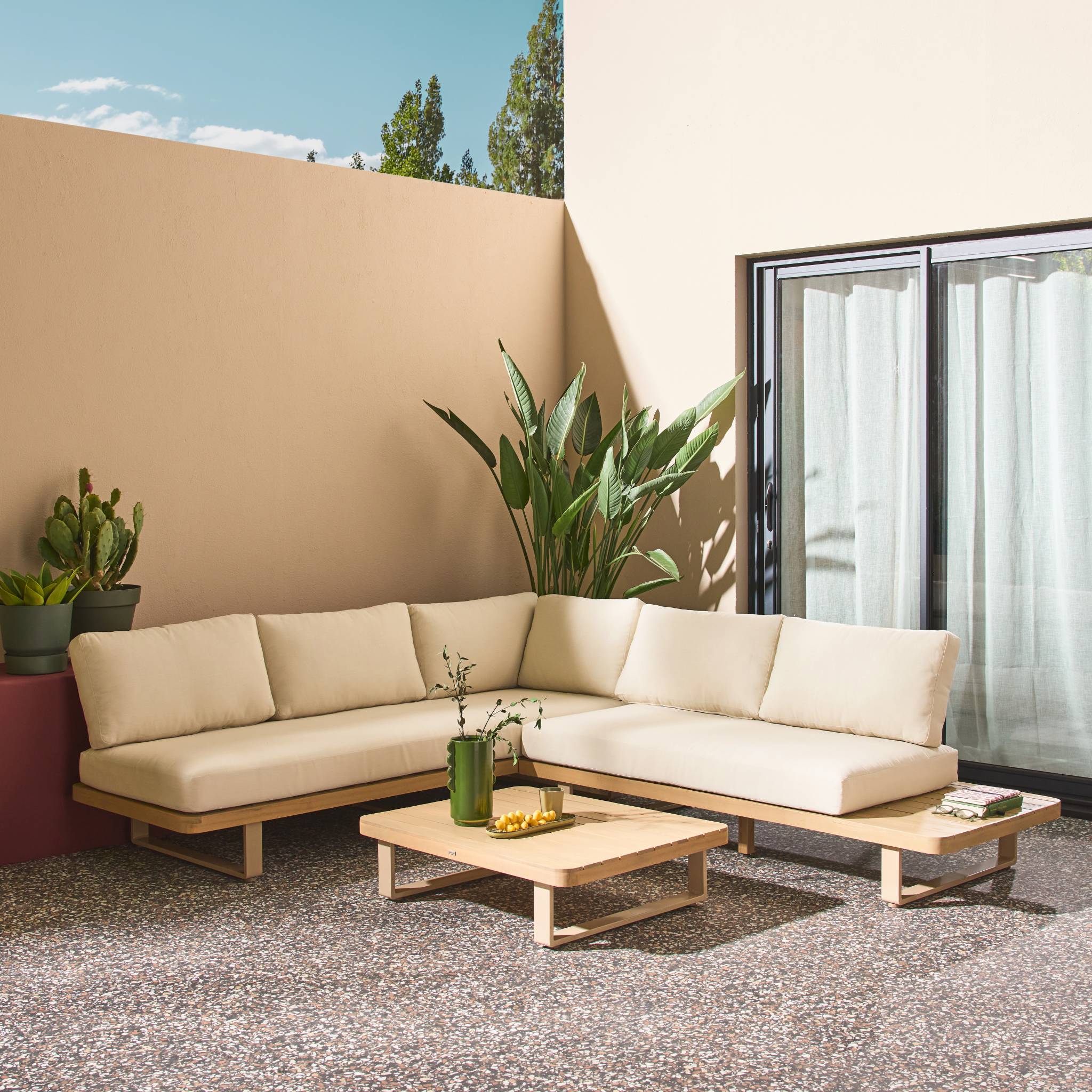 Salon de jardin d'angle bois d'acacia et aluminium 5 places ACALIA LATIKA