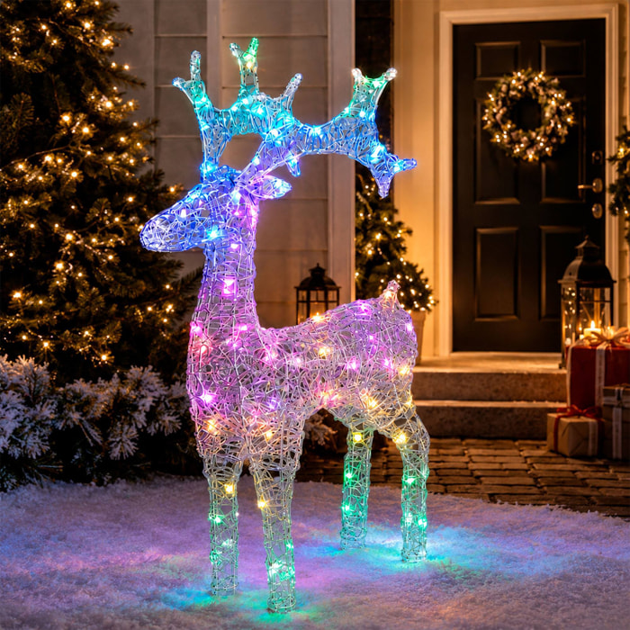 Reno navideño led acrílico rgb con 80 leds multicolor, con mando a distancia y temporizador 45x16x75cm