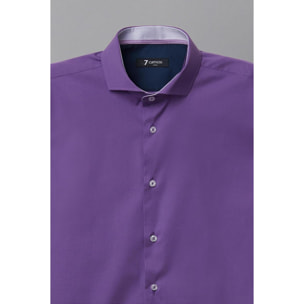 Camicia Uomo 1 Bottone Francese Slim Popeline Stretch Unito Viola