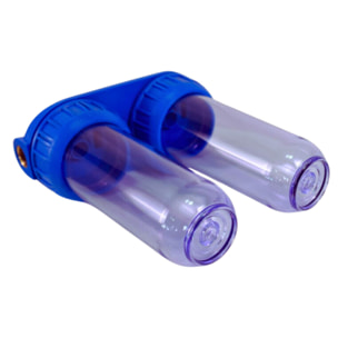 Double bol transparent pour filtres universels 10", prêt à raccorder 3/4" + 3 filtres + 3 filtres charbon actif (SATHF34DX6)