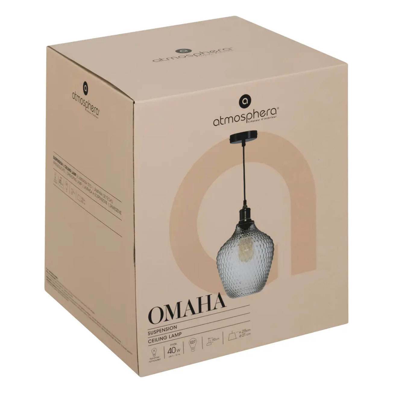 Suspension "Omaha" verre fumé D22cm