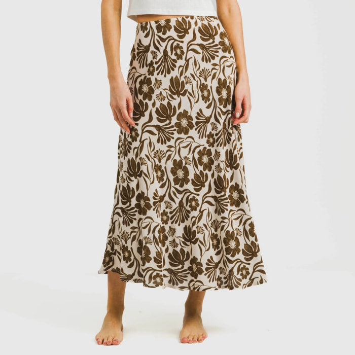 Falda midi viscosa bambula Alexis Marrón