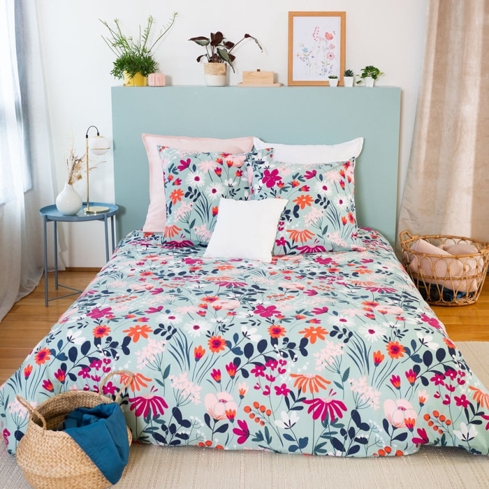 Parure housse de couette 3pcs coton bio 57fils flore