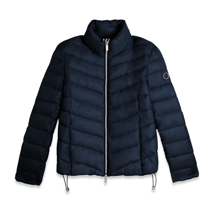 Piumino donna trapuntato con collo alto e finitura lucida