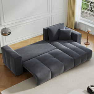 WORTHING Canapé d'angle convertible 4 places avec coffre en velours gris anthracite