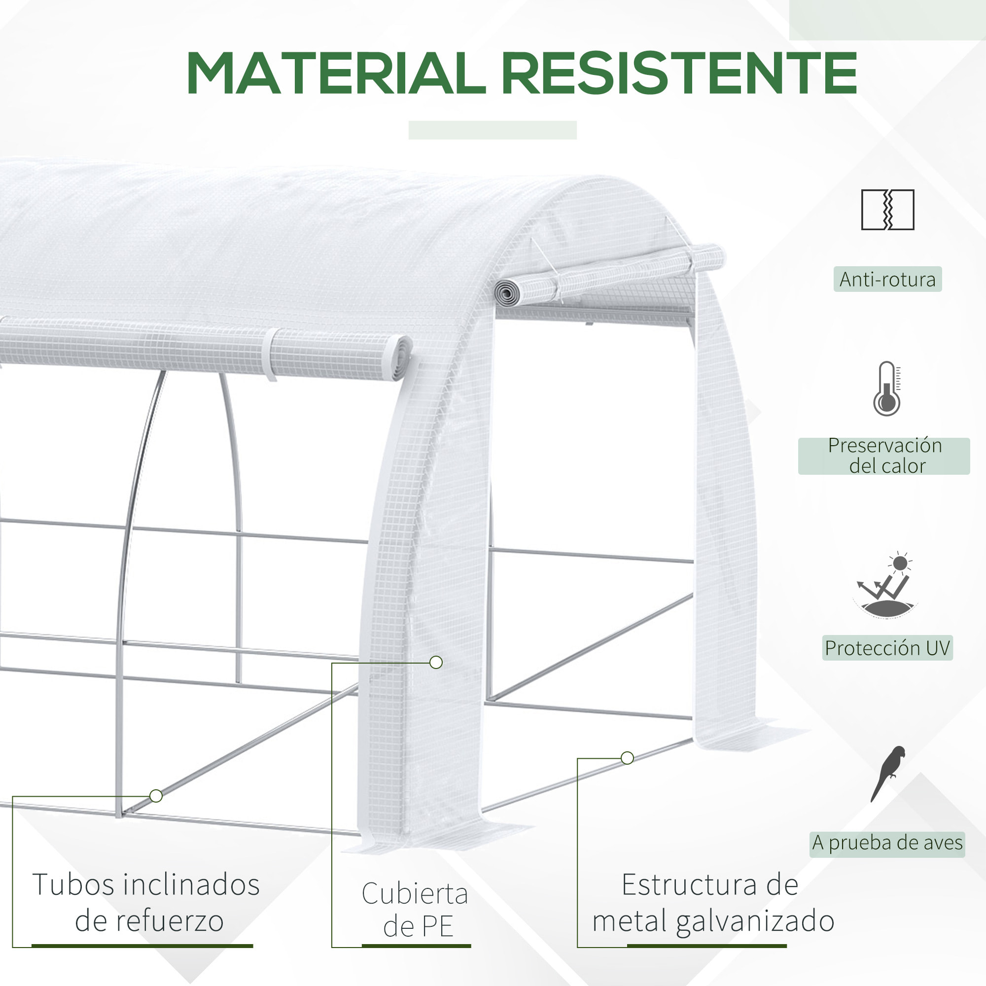 Invernadero de Túnel de Jardín 6x3x2 m con Puerta y 12 Ventanas Enrollables de Polietileno 140 g/m² y Acero Galvanizado para Cultivos Plantas Flores Blanco