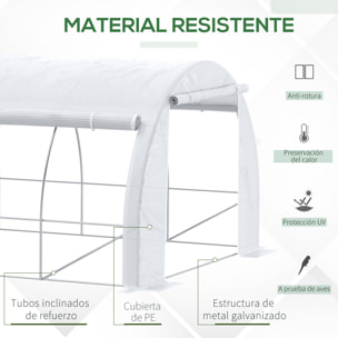 Invernadero de Túnel de Jardín 6x3x2 m con Puerta y 12 Ventanas Enrollables de Polietileno 140 g/m² y Acero Galvanizado para Cultivos Plantas Flores Blanco