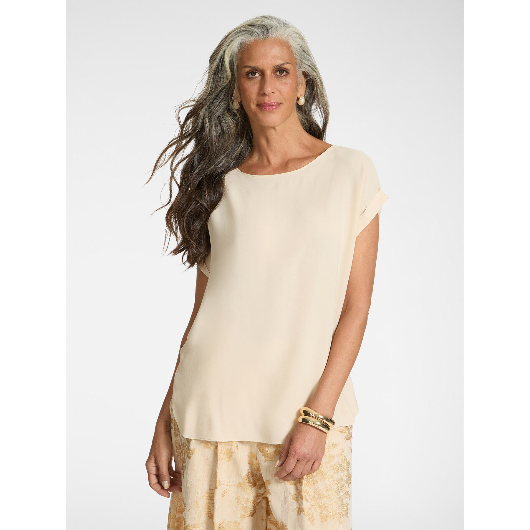 Elena Mirò - Blusa de crepé de China - Beige