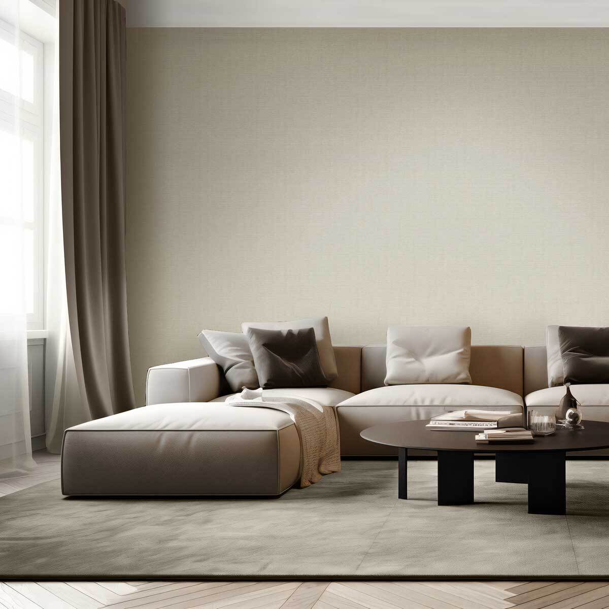 Papier peint uni effet toile jute gris perle