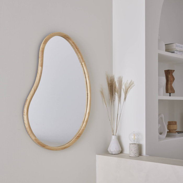 Miroir organique en bois de sapin 95cm épaisseur 3cm coloris naturel idéal entrée. chambre ou salle de bain