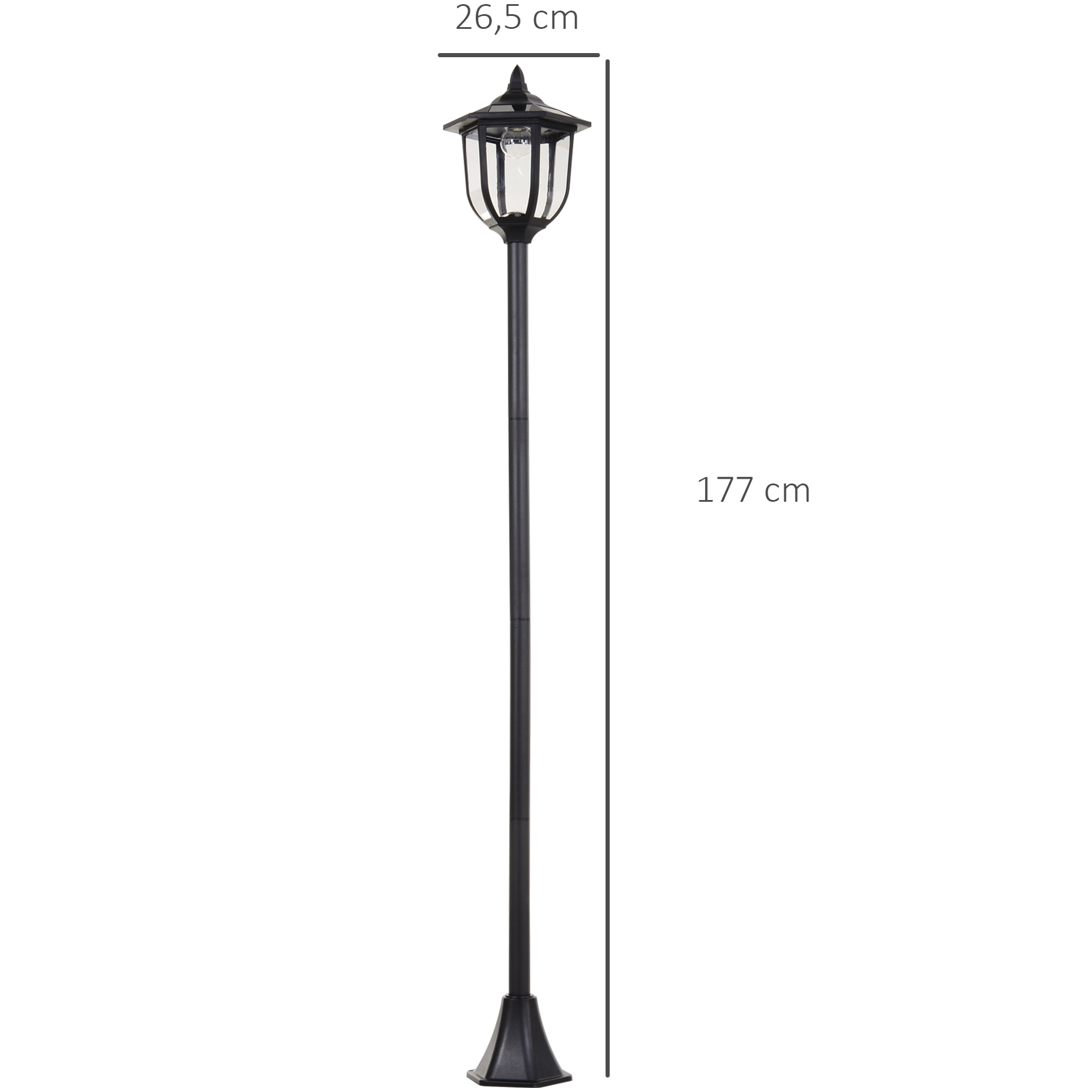 Conjunto de 2 Farolas Solares Luces de Solar para Jardín con Panel Solar Encendido Automático Protección al Ambiente y 6 Luces LED para Terraza Patio Ø26,5x177 cm Negro