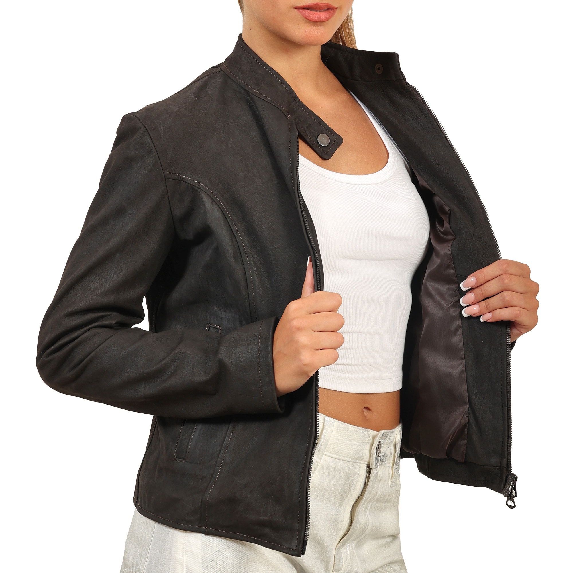 Giubbino in vera pelle di vitello rifinizione dakota Bordeaux-Slim Fit