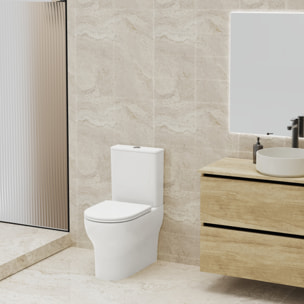 Pack WC A2 + Manguito conector | Inodoro de ceramica | Manguito extensible 150-470mm | WC con Tapa amortiguada | Doble descarga | Salida dual | Alday