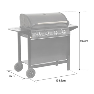 Barbecue au gaz RENO - 4 brûleurs avec thermomètre 14kW