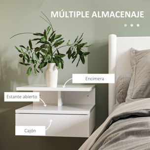 Juego de 2 Mesitas de Noche Flotantes Mesitas de Noche Colgantes con 1 Cajón y Estante Abierto para Dormitorio 35x32x22,5 cm Blanco Brillo