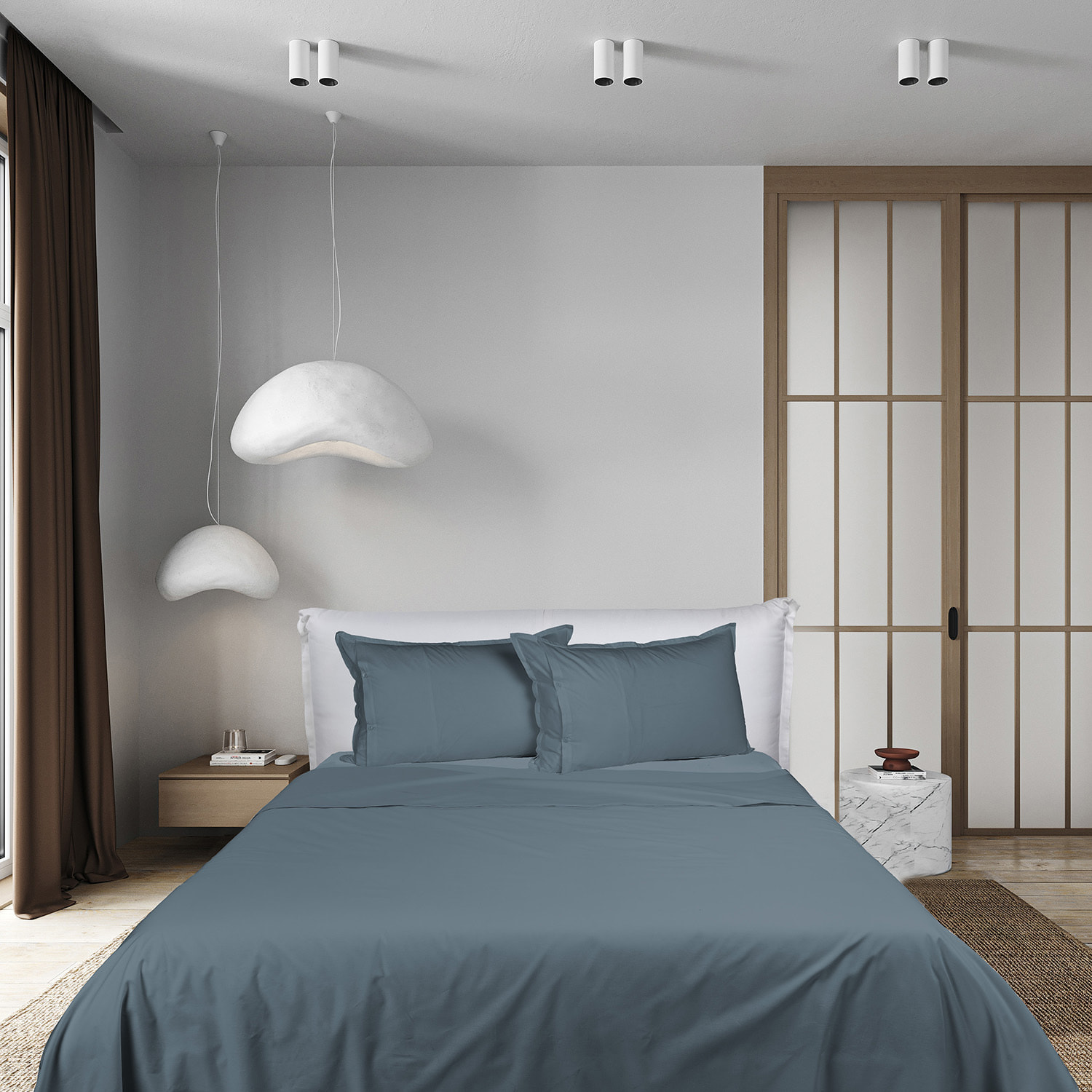 UNO CASA DESIGN Completo Lenzuola in Puro Cotone Garment Washed_No-Stiro_matrimoniale_avio