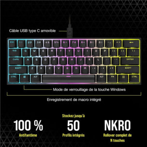 Clavier gamer CORSAIR K65 RGB MINI CHERRY MX Red Noir