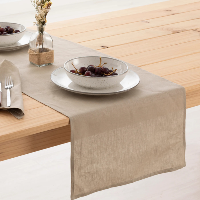 Chemin de table 100% lin Taupe 45x140 cm